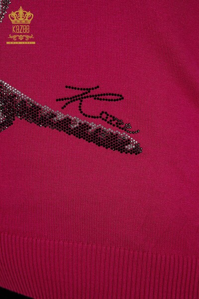 Wholesale Women's Knitwear Sweater - Tiger Pattern - Fuchsia - 30127 | KAZEE - Thumbnail
