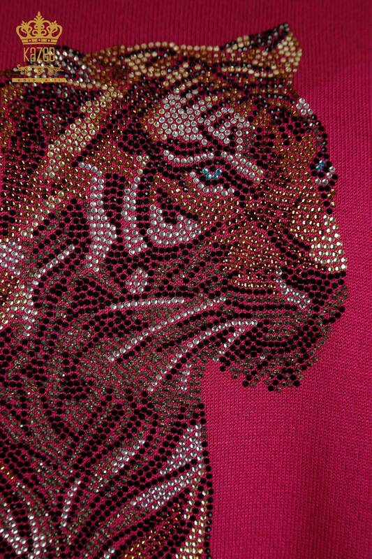 Wholesale Women's Knitwear Sweater Tiger Pattern Fuchsia - 30746 | KAZEE