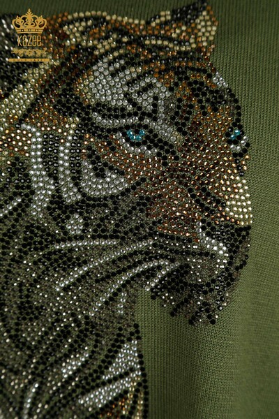 Wholesale Women's Knitwear Sweater Tiger Patterned Khaki - 30746 | KAZEE - Thumbnail