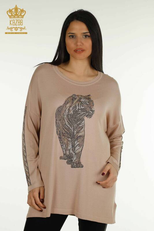 Wholesale Women's Knitwear Sweater Tiger Pattern Powder - 30746 | KAZEE