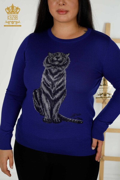Wholesale Women's Knitwear Sweater - Tiger Pattern - Saks - 30127 | KAZEE - Thumbnail