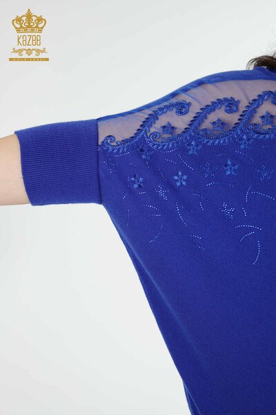 Wholesale Women's Knitwear Sweater Tulle Detailed Dark Blue - 16826 | KAZEE - 7