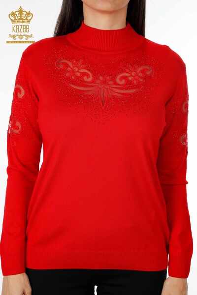 Wholesale Women's Knitwear Sweater Tulle Flower Detailed Stone Embroidered - 16771 | KAZEE - Thumbnail