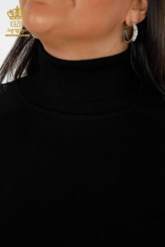 Wholesale Women's Knitwear Sweater Tulle Detailed Black - 14668 | KAZEE