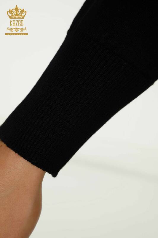 Wholesale Women's Knitwear Sweater with Tulle Detail Black - 16942 | KAZEE