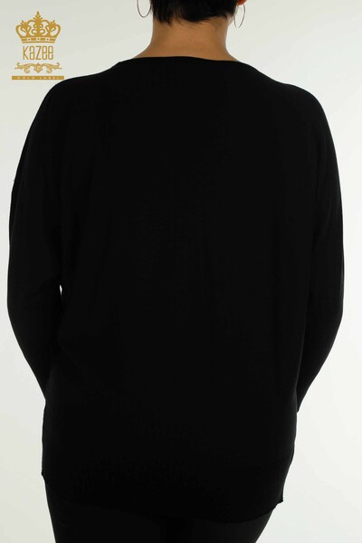 Wholesale Women's Knitwear Sweater with Tulle Detail Black - 16942 | KAZEE - Thumbnail