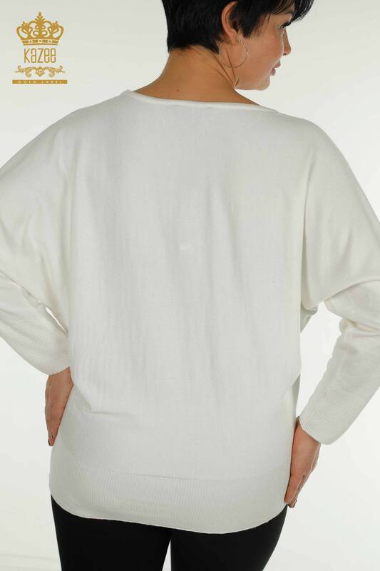 Wholesale Women's Knitwear Sweater Tulle Detailed Ecru - 16942 | KAZEE