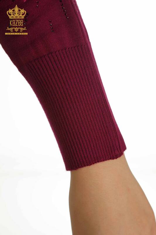 Wholesale Women's Knitwear Sweater with Tulle Detail, Purple - 15699 | KAZEE
