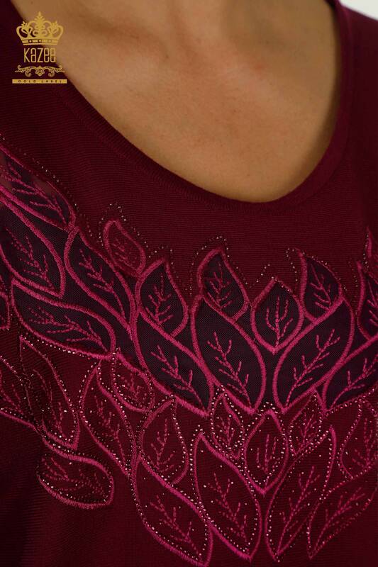 Wholesale Women's Knitwear Sweater with Tulle Detail, Purple - 16942 | KAZEE