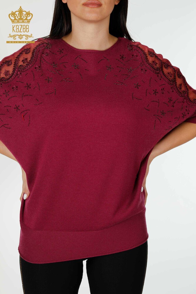 Wholesale Women's Knitwear Sweater Tulle Detailed Purple - 16826 | KAZEE - 2