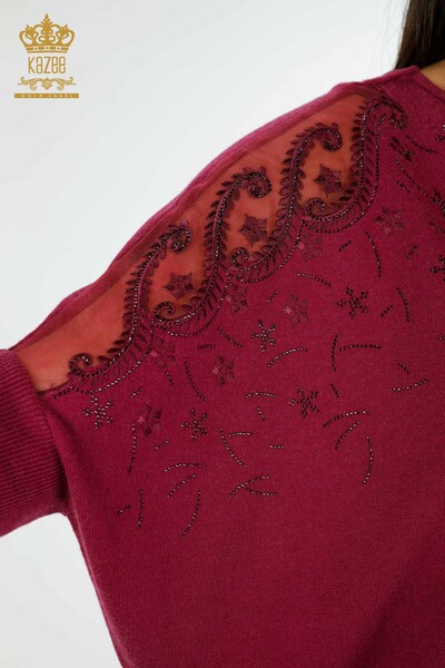 Wholesale Women's Knitwear Sweater Tulle Detailed Purple - 16826 | KAZEE - 5
