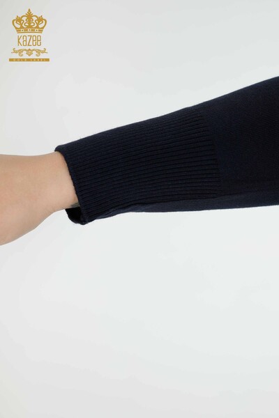 Wholesale Women's Knitwear Sweater Tulle Detailed Navy - 15699 | KAZEE - Thumbnail