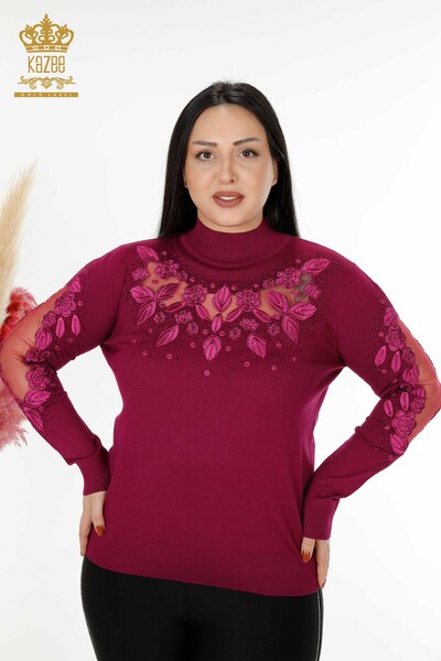Wholesale Women's Knitwear Sweater Tulle Detailed Purple - 30123 | KAZEE - Thumbnail