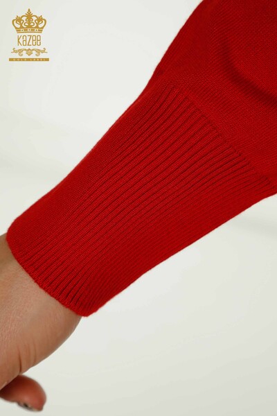 Wholesale Women's Knitwear Sweater Red with Tulle Detail - 16942 | KAZEE - Thumbnail