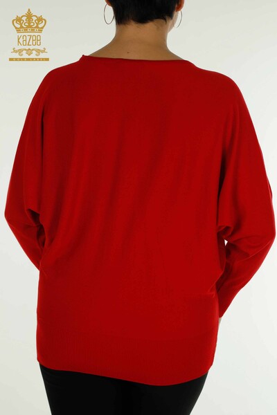 Wholesale Women's Knitwear Sweater Red with Tulle Detail - 16942 | KAZEE - Thumbnail
