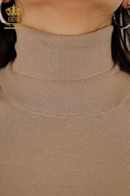 Wholesale Women's Knitwear Sweater Turtleneck Basic Beige - 11122 | KAZEE