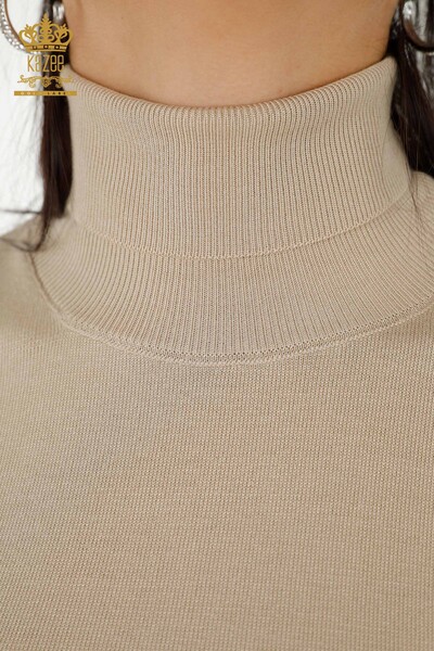 Wholesale Women's Knitwear Sweater Turtleneck Basic Light Beige - 11122 | KAZEE - Thumbnail
