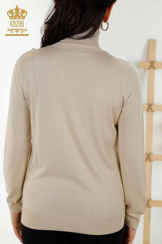 Wholesale Women's Knitwear Sweater Turtleneck Basic Light Beige - 11122 | KAZEE