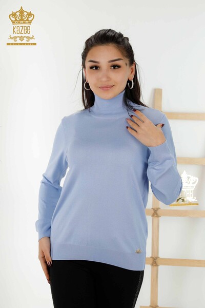 Wholesale Women's Knitwear Sweater Turtleneck Basic Light Blue - 11122 | KAZEE - Thumbnail