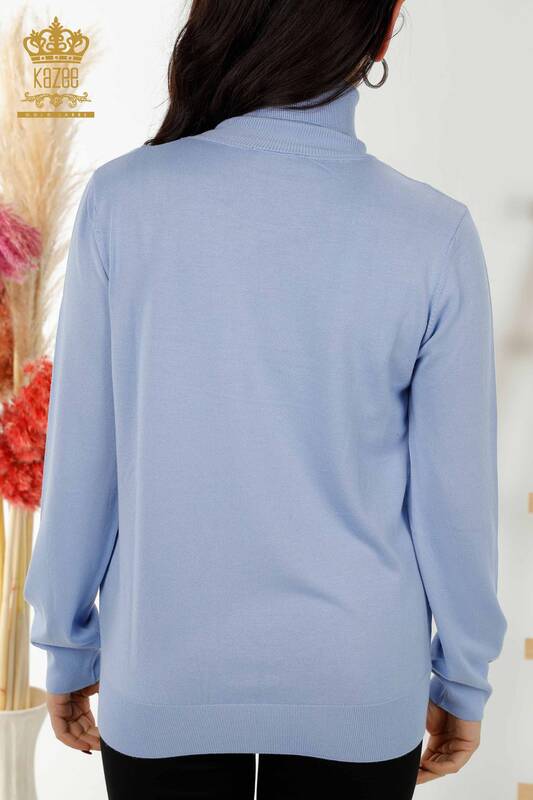 Wholesale Women's Knitwear Sweater Turtleneck Basic Light Blue - 11122 | KAZEE