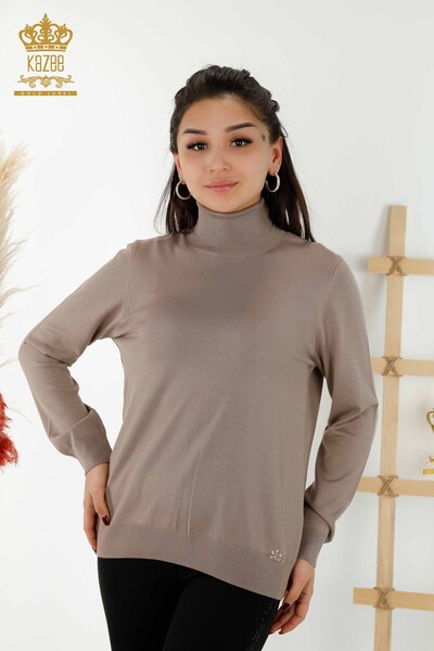 Wholesale Women's Knitwear Sweater Turtleneck Basic Mink - 11122 | KAZEE - Thumbnail
