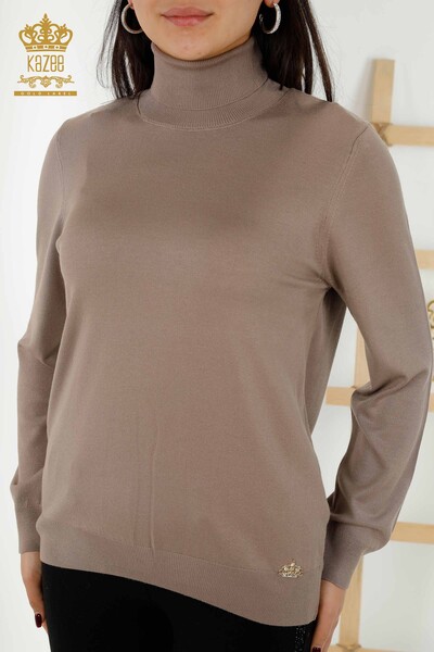 Wholesale Women's Knitwear Sweater Turtleneck Basic Mink - 11122 | KAZEE - Thumbnail