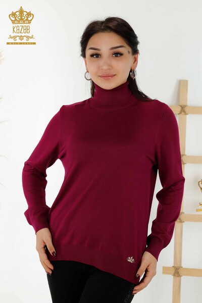 Wholesale Women's Knitwear Sweater - Turtleneck Basic Purple - 11122 | KAZEE - Thumbnail