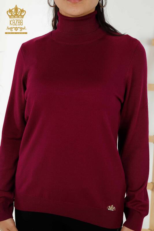 Wholesale Women's Knitwear Sweater - Turtleneck Basic Purple - 11122 | KAZEE