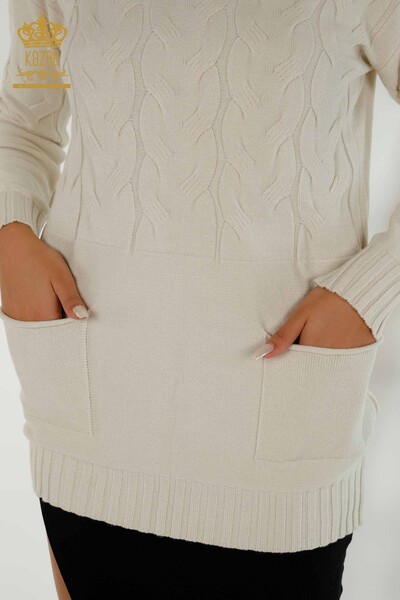 Wholesale Women's Knitwear Sweater Turtleneck Beige - 30231 | KAZEE - Thumbnail