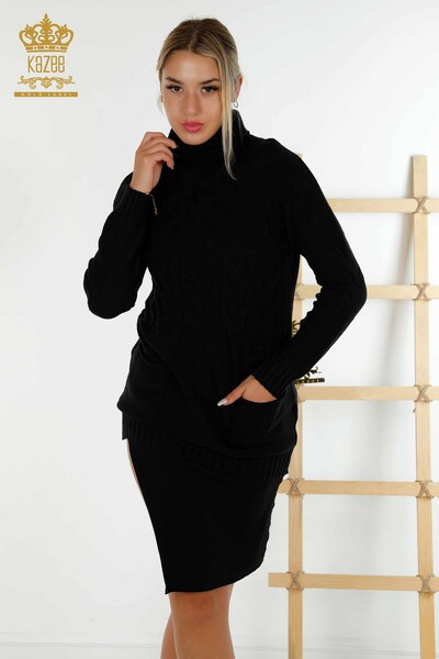 Wholesale Women's Knitwear Sweater - Turtleneck - Black - 30231 | KAZEE - Thumbnail