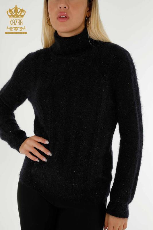 Wholesale Women's Knitwear Sweater Turtleneck Dark Navy Blue - 19067 | KAZEE