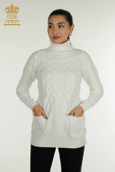 Kazee - Wholesale Women's Knitwear Sweater Turtleneck Ecru - 30231 | KAZEE