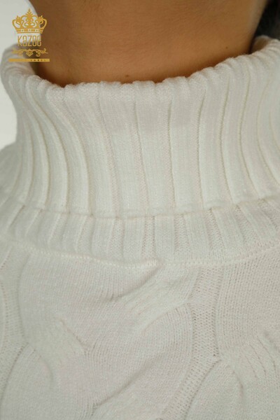Wholesale Women's Knitwear Sweater Turtleneck Ecru - 30231 | KAZEE - Thumbnail