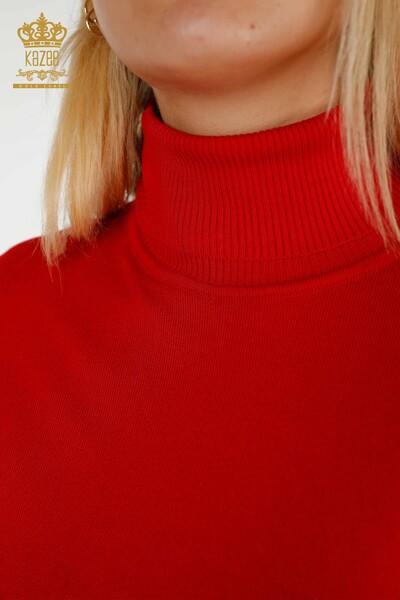 Wholesale Women's Knitwear Sweater - Turtleneck - Red - 15193 | KAZEE - Thumbnail