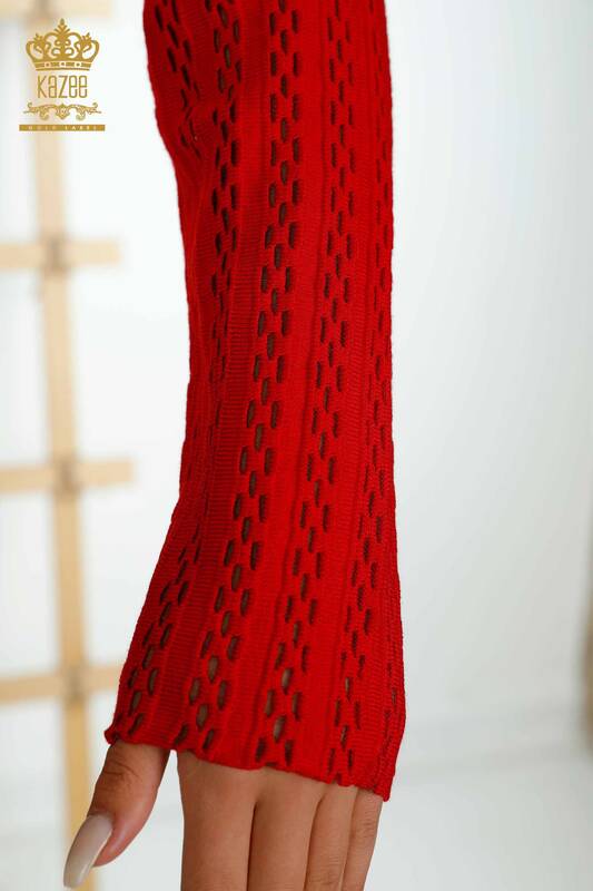 Wholesale Women's Knitwear Sweater - Turtleneck - Red - 15193 | KAZEE