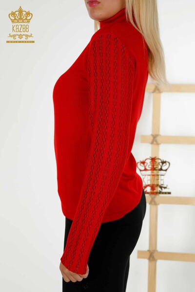 Wholesale Women's Knitwear Sweater - Turtleneck - Red - 15193 | KAZEE - Thumbnail