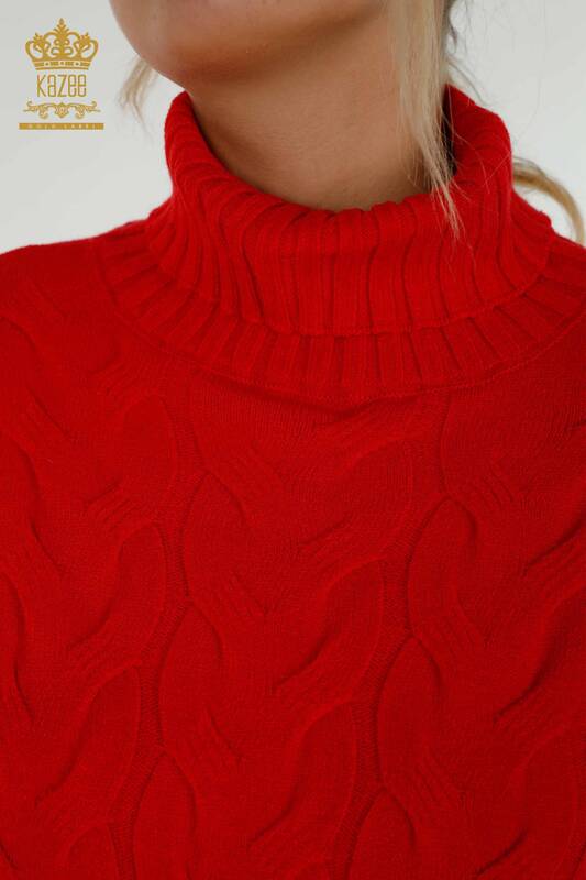 Wholesale Women's Knitwear Sweater Turtleneck Red - 30231 | KAZEE