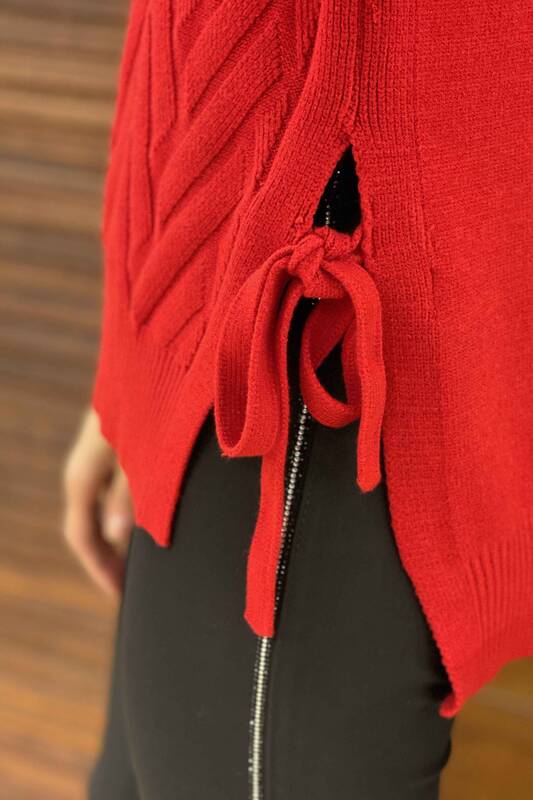 Wholesale Women's Knitwear Sweater Turtleneck Tied Sides - 19082 | KAZEE