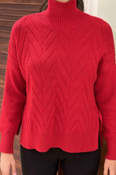 Wholesale Women's Knitwear Sweater Turtleneck Tied Sides - 19082 | KAZEE - Thumbnail