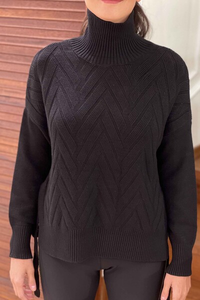 Wholesale Women's Knitwear Sweater Turtleneck Tied Sides - 19082 | KAZEE - Thumbnail