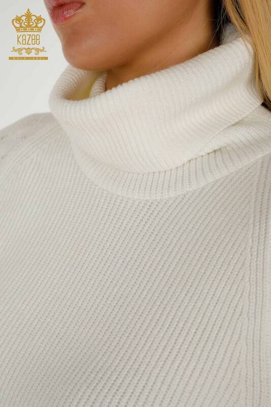 Wholesale Women's Knitwear Sweater Turtleneck Sleeve Detailed Ecru - 30560 | KAZEE