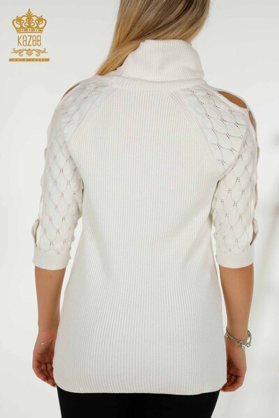 Wholesale Women's Knitwear Sweater Turtleneck Sleeve Detailed Ecru - 30560 | KAZEE - Thumbnail