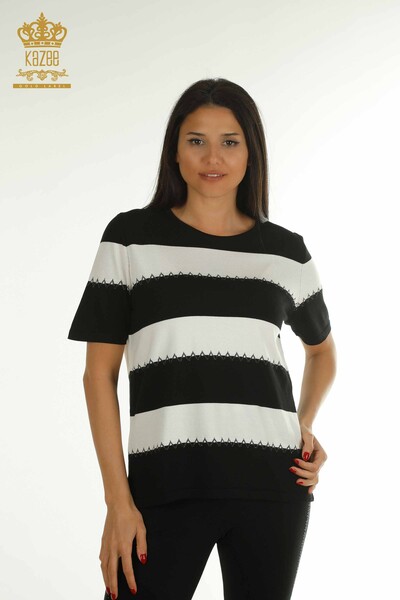 Wholesale Women's Knitwear Sweater Two Colors Black Ecru - 30351 | KAZEE - Thumbnail
