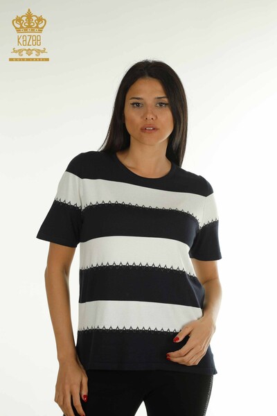 Wholesale Women's Knitwear Sweater Two Colors Navy Blue Ecru - 30351 | KAZEE - Thumbnail