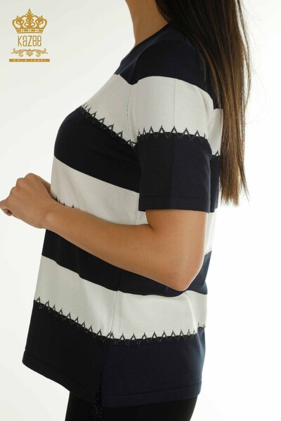 Wholesale Women's Knitwear Sweater Two Colors Navy Blue Ecru - 30351 | KAZEE - Thumbnail