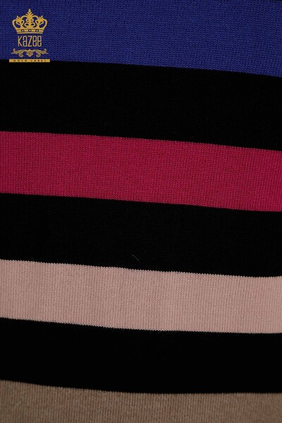 Wholesale Women's Knitwear Sweater Two Color Striped Black Fuchsia - 30786 | KAZEE - Thumbnail