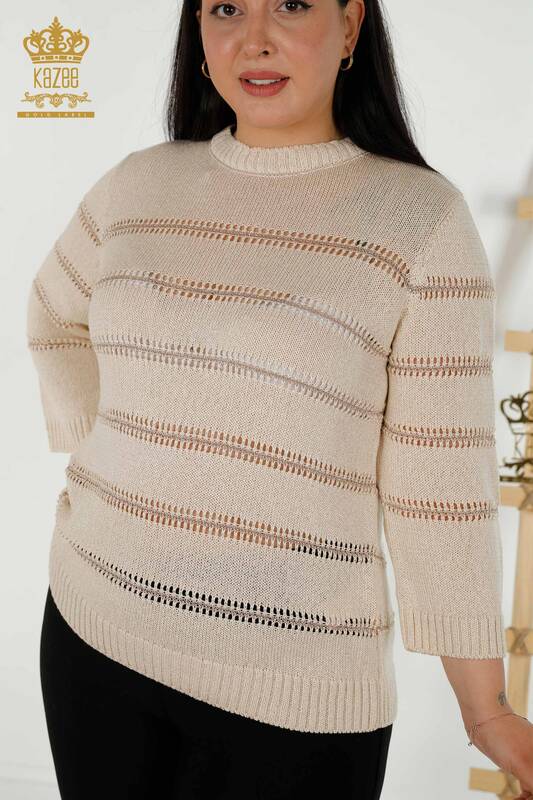 Wholesale Women's Knitwear Sweater - Two Colors - Beige - 30298 | KAZEE