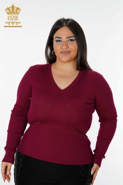 Wholesale Women's Knitwear Sweater V Neck Light Purple - 16249 | KAZEE - Thumbnail