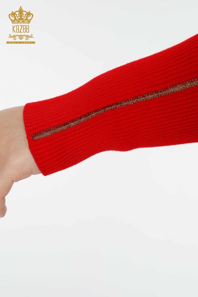 Wholesale Women's Knitwear Sweater V Neck Red - 16249 | KAZEE - Thumbnail