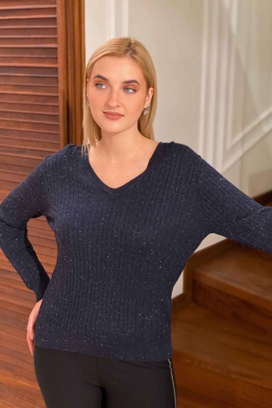 Wholesale Women's Knitwear Sweater V-neck Glitter Hair knit - 15458 | KAZEE